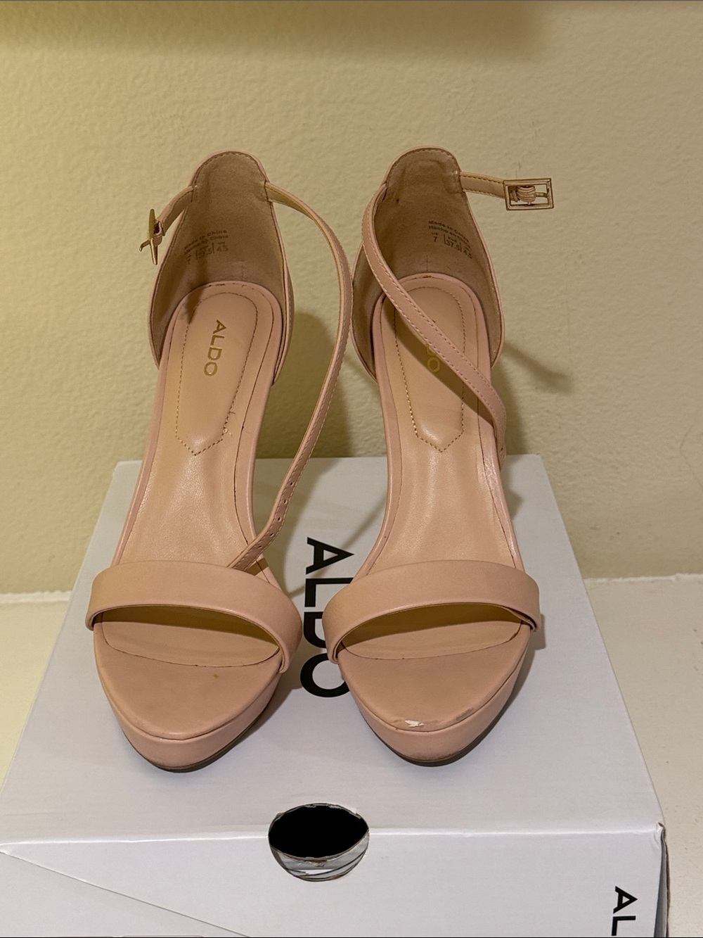 Aldo Blush Nude Ankle-Strap Block Heels